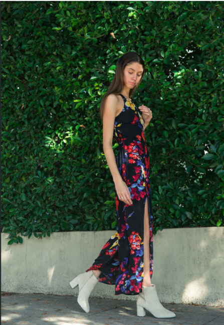 Floral Jumpsuit and Woven Booties