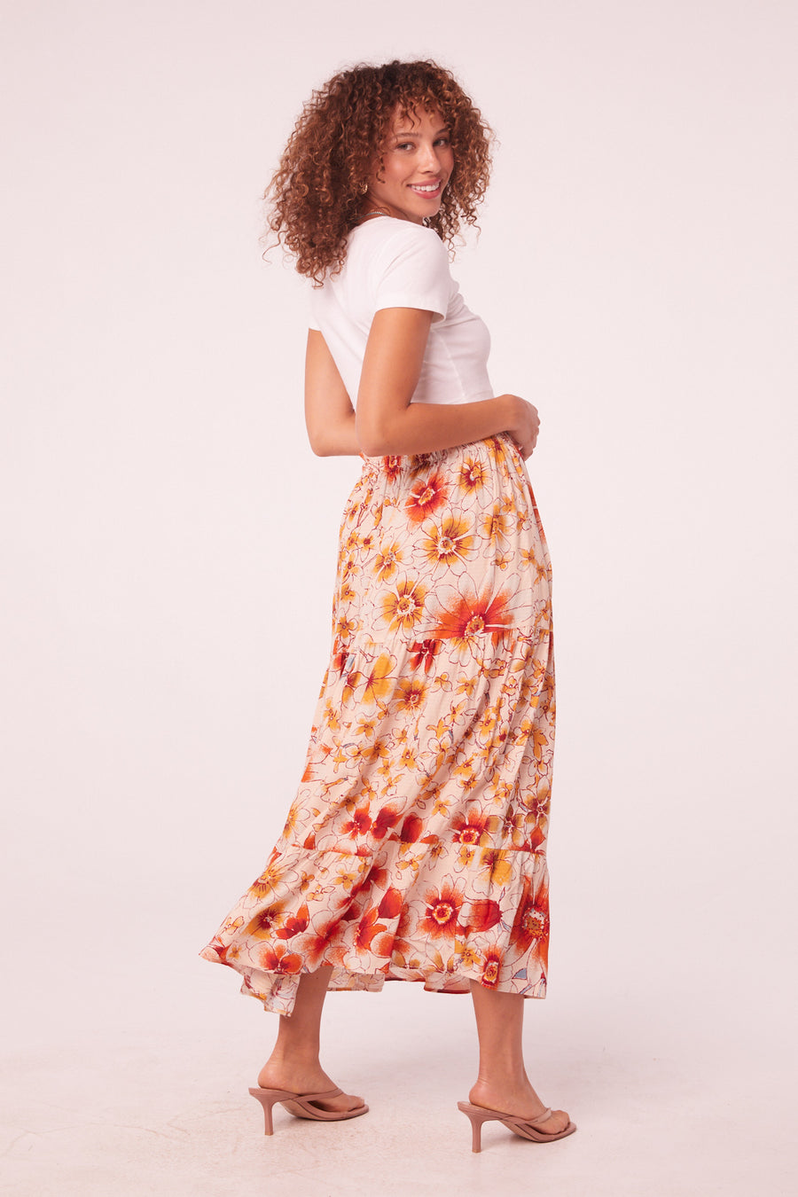 Daze Clay Floral Tiered Maxi Skirt