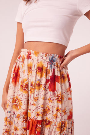 Daze Clay Floral Tiered Maxi Skirt