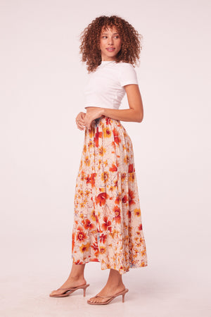 Daze Clay Floral Tiered Maxi Skirt
