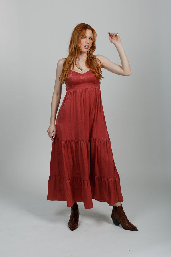 Elwyna Dusty Rose Tiered Maxi Dress