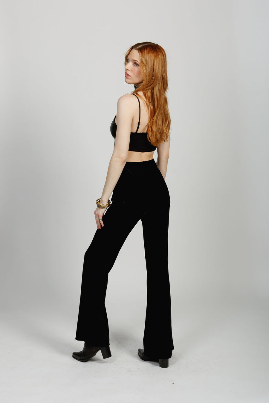 Evelina Black Velvet Bellbottom Pants