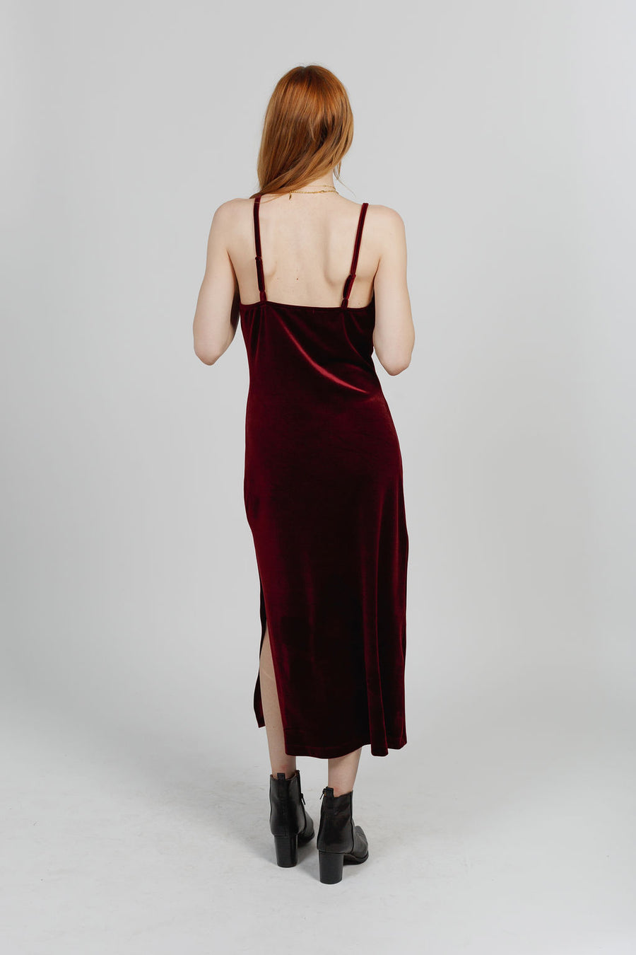 Felicia Burgundy Velvet Midi Dress