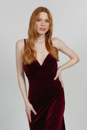 Felicia Burgundy Velvet Midi Dress