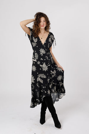 Haylee Black Celestial Wrap Maxi Dress