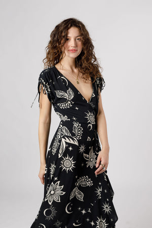 Haylee Black Celestial Wrap Maxi Dress