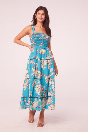 Ida Turquoise Floral Tiered Maxi Dress