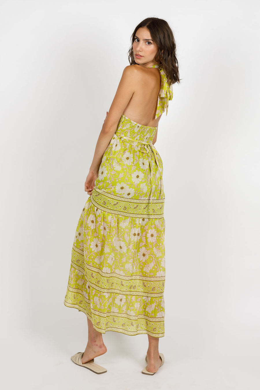 Keahi Lime Floral Halter Maxi Dress