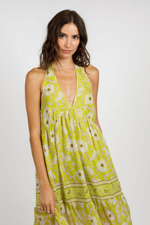 Keahi Lime Floral Halter Maxi Dress