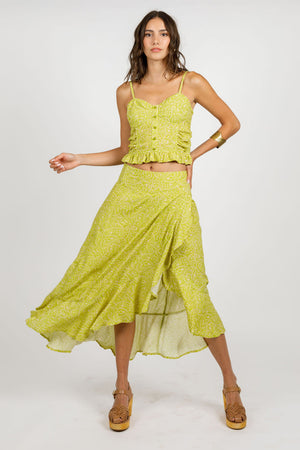 Lei Lime Floral Wrap Midi Skirt