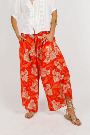 Leilani Orange Floral Wide Leg Pants