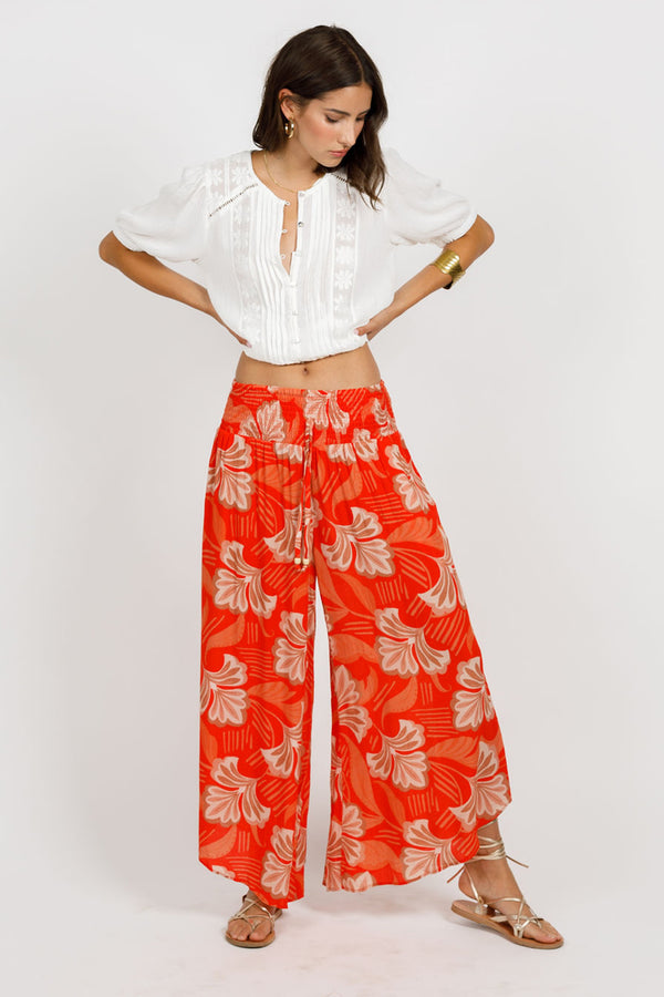 Leilani Orange Floral Wide Leg Pants