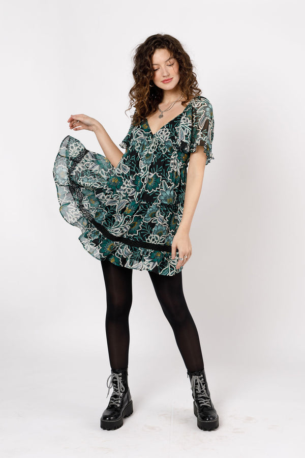 Maisie Emerald Floral Mini Dress