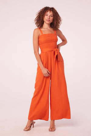 Marisa Clay Linen Smocked Jumpsuit