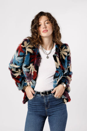 Mary Jane Puff Plush Teal Faux Fur Jacket