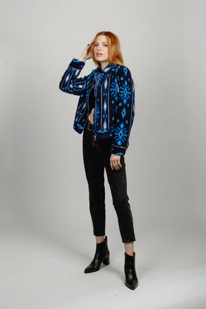 Melrose Blue Vegan Shearling Printed Jacket