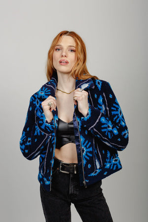 Melrose Blue Vegan Shearling Printed Jacket