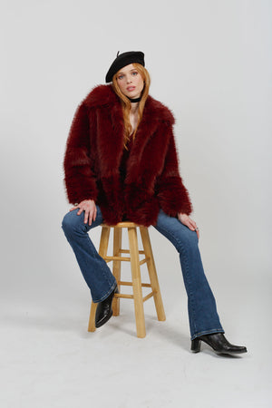 Mercia Burgundy Faux Fur Jacket