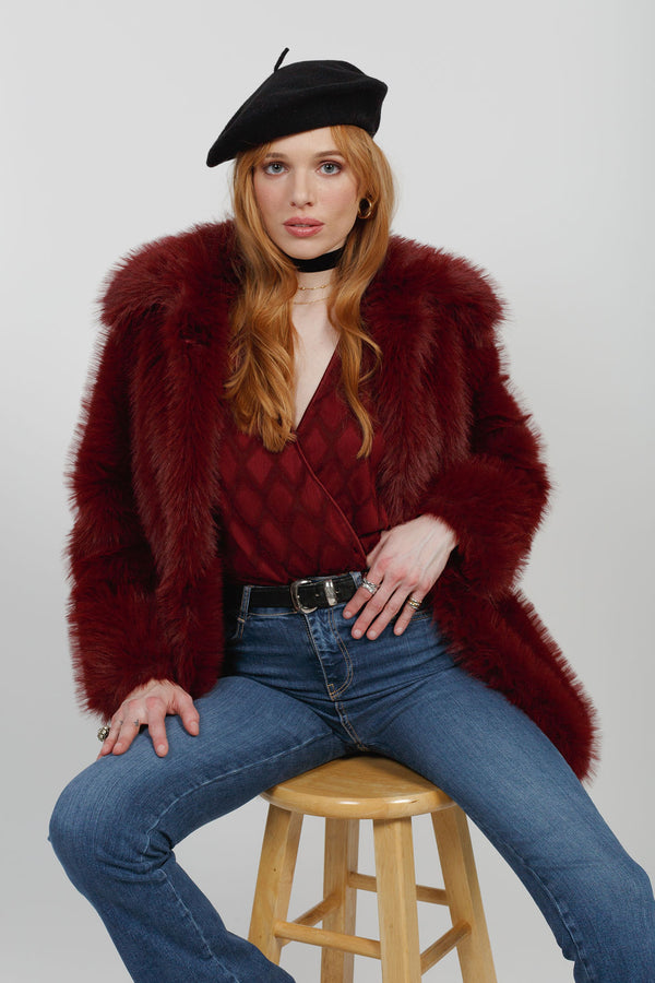 Mercia Burgundy Faux Fur Jacket