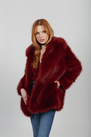 Mercia Burgundy Faux Fur Jacket