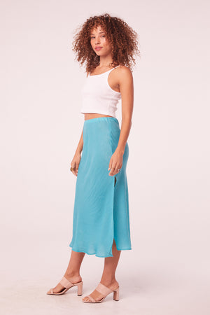Nida Turquoise Satiny Slip Skirt
