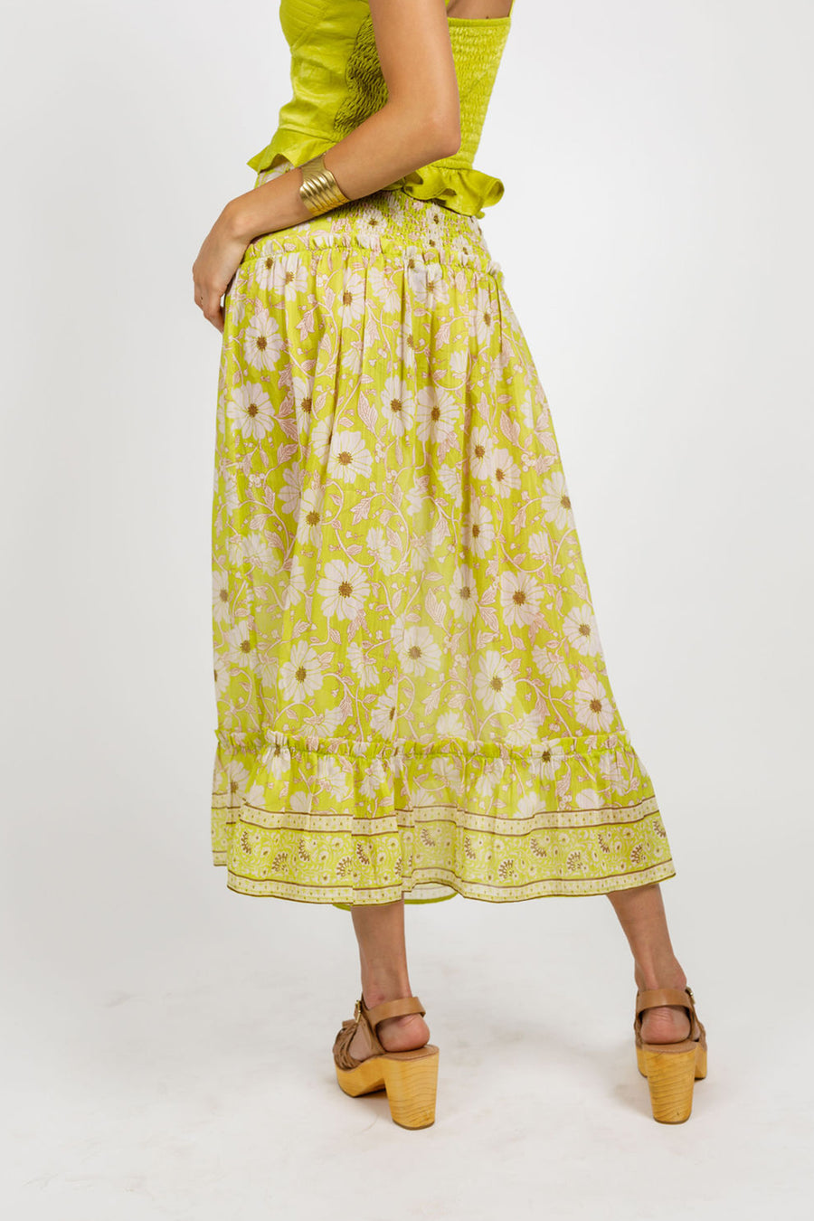 Palila Lime Floral Tiered Maxi Skirt