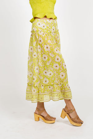 Palila Lime Floral Tiered Maxi Skirt