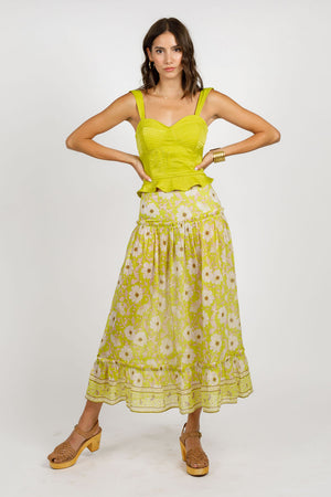 Palila Lime Floral Tiered Maxi Skirt