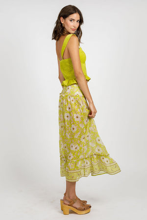 Palila Lime Floral Tiered Maxi Skirt