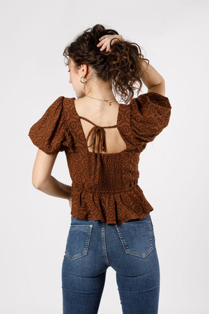 Palmer Walnut Brown Peplum Top