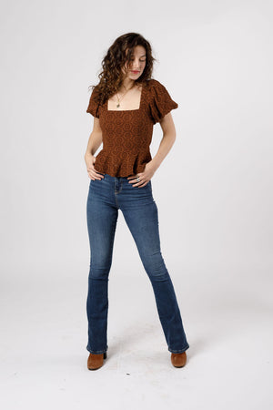 Palmer Walnut Brown Peplum Top
