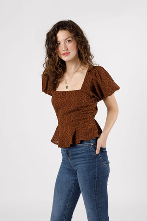 Palmer Walnut Brown Peplum Top