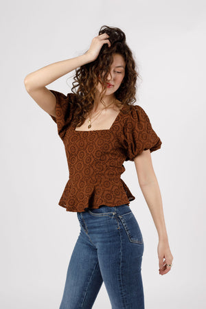 Palmer Walnut Brown Peplum Top