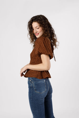 Palmer Walnut Brown Peplum Top