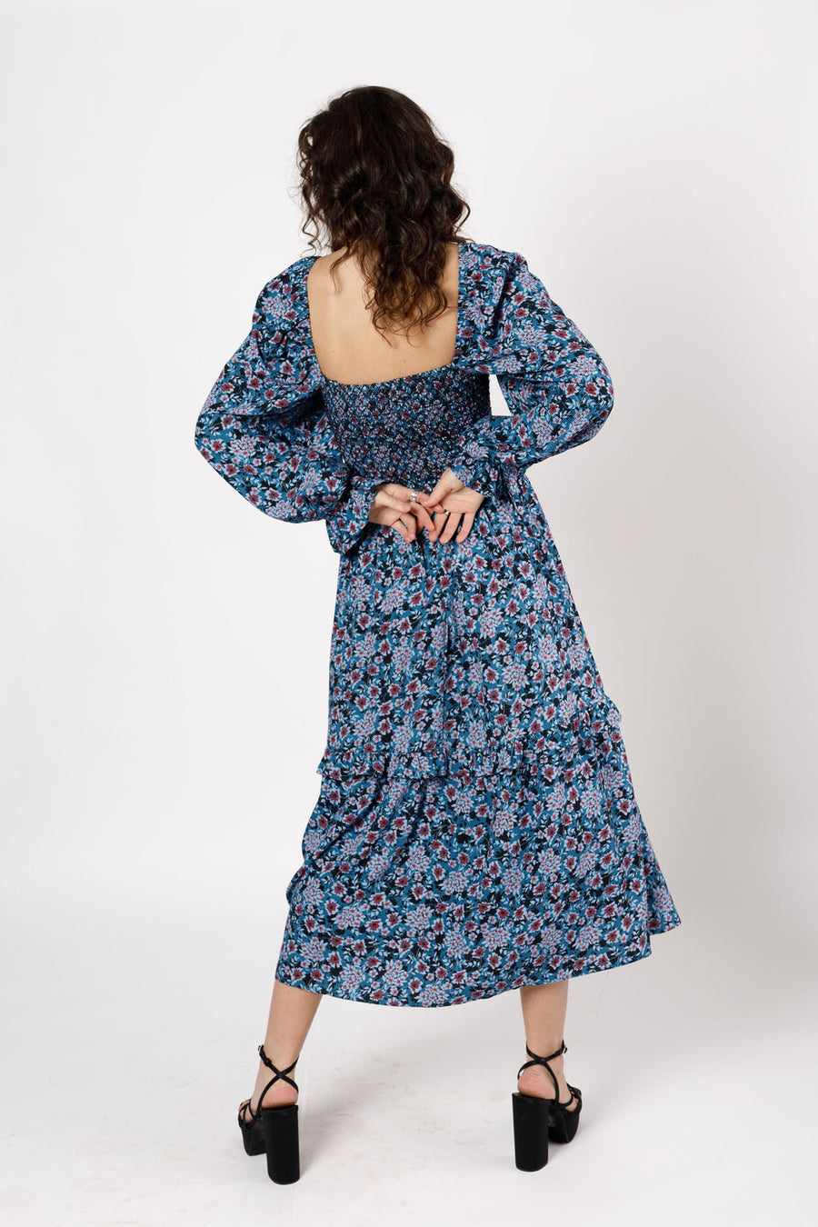 Roselin Sapphire Floral Long Sleeve Maxi Dress