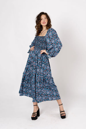 Roselin Sapphire Floral Long Sleeve Maxi Dress