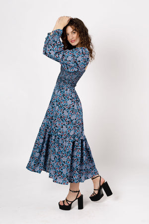 Roselin Sapphire Floral Long Sleeve Maxi Dress