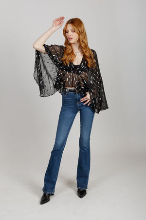 Soiree Black Shimmer Batwing Top