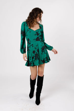 Sweetheart Emerald Floral Mini Dress