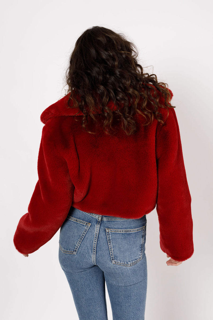 Velma Red Faux Fur Cropped Jacket