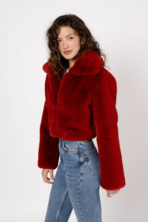 Velma Red Faux Fur Cropped Jacket