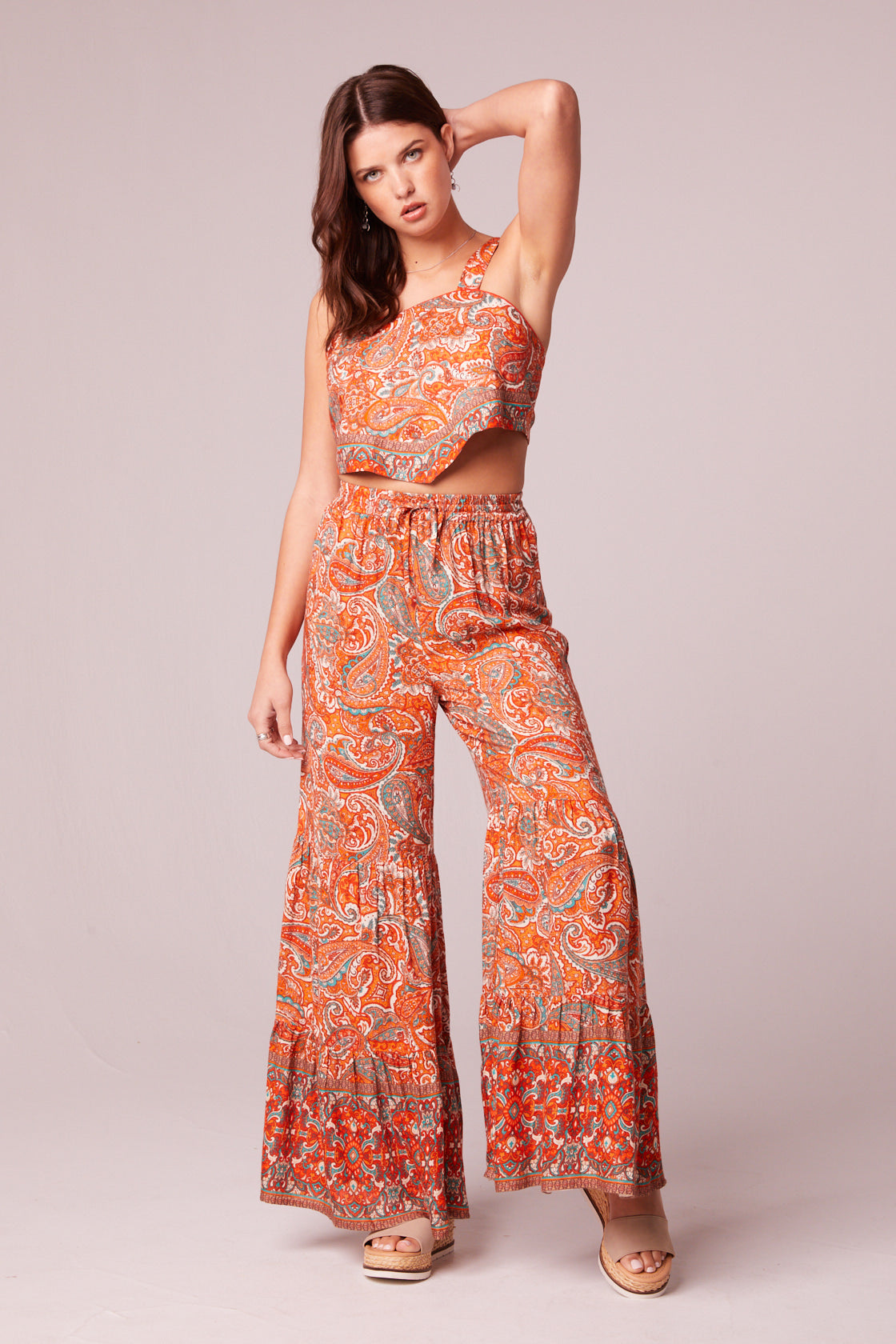 Adella Orange Paisley Handkerchief Crop Top