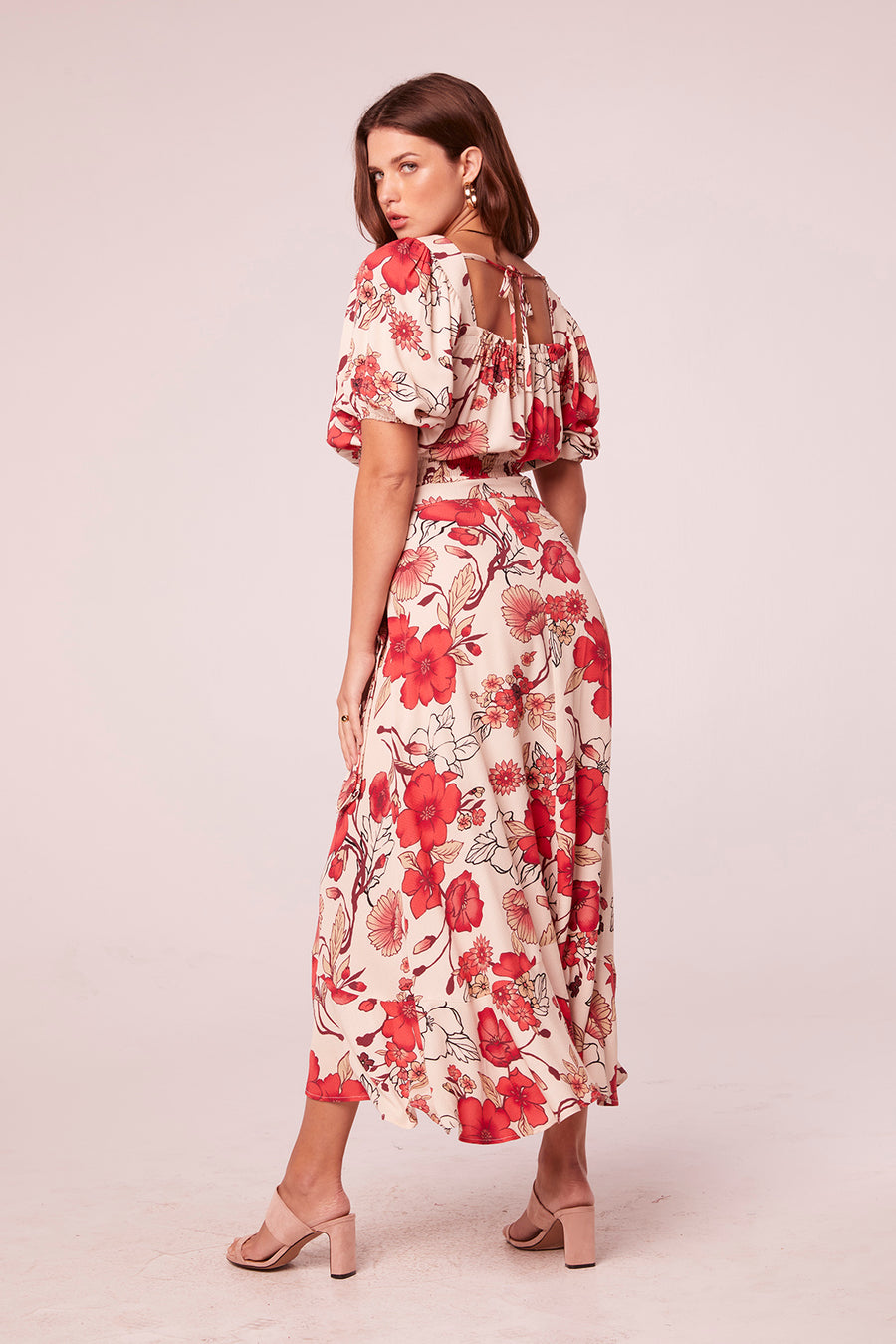 Adri Hot Coral Floral Wrap Maxi Skirt