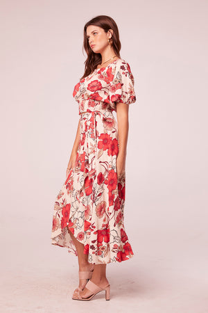 Adri Hot Coral Floral Wrap Maxi Skirt