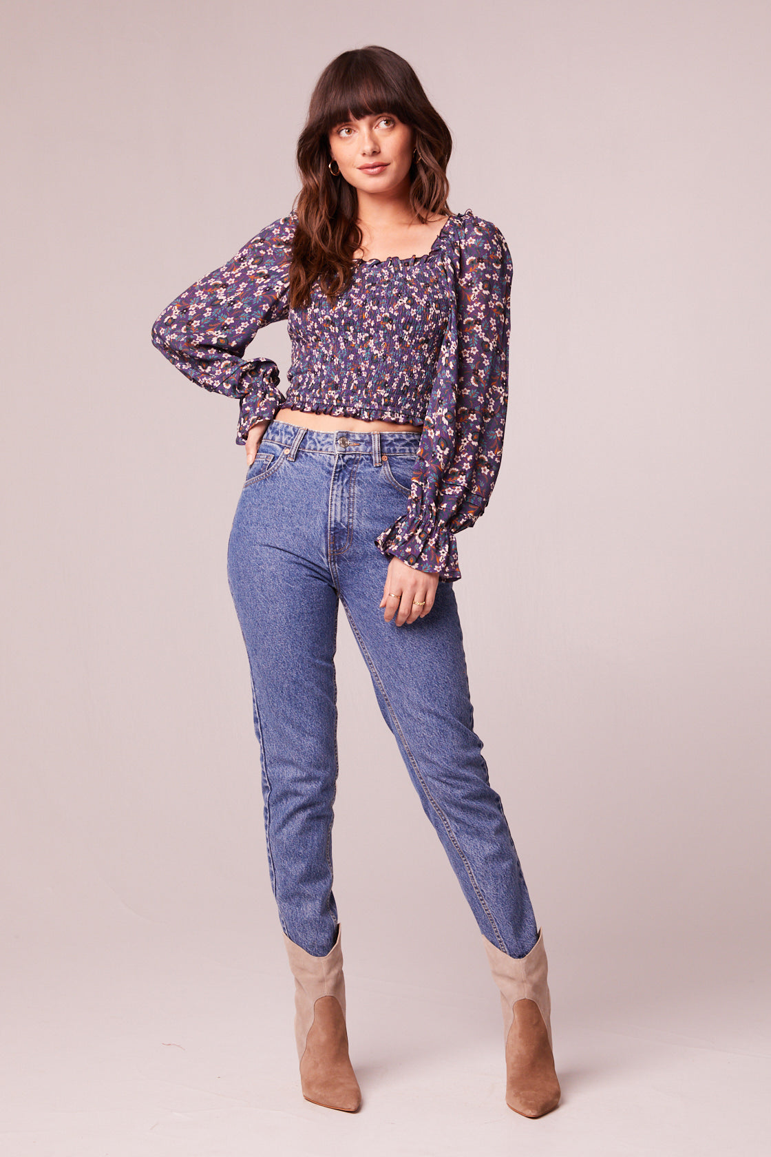 Agathe Purple Floral Smocked Top