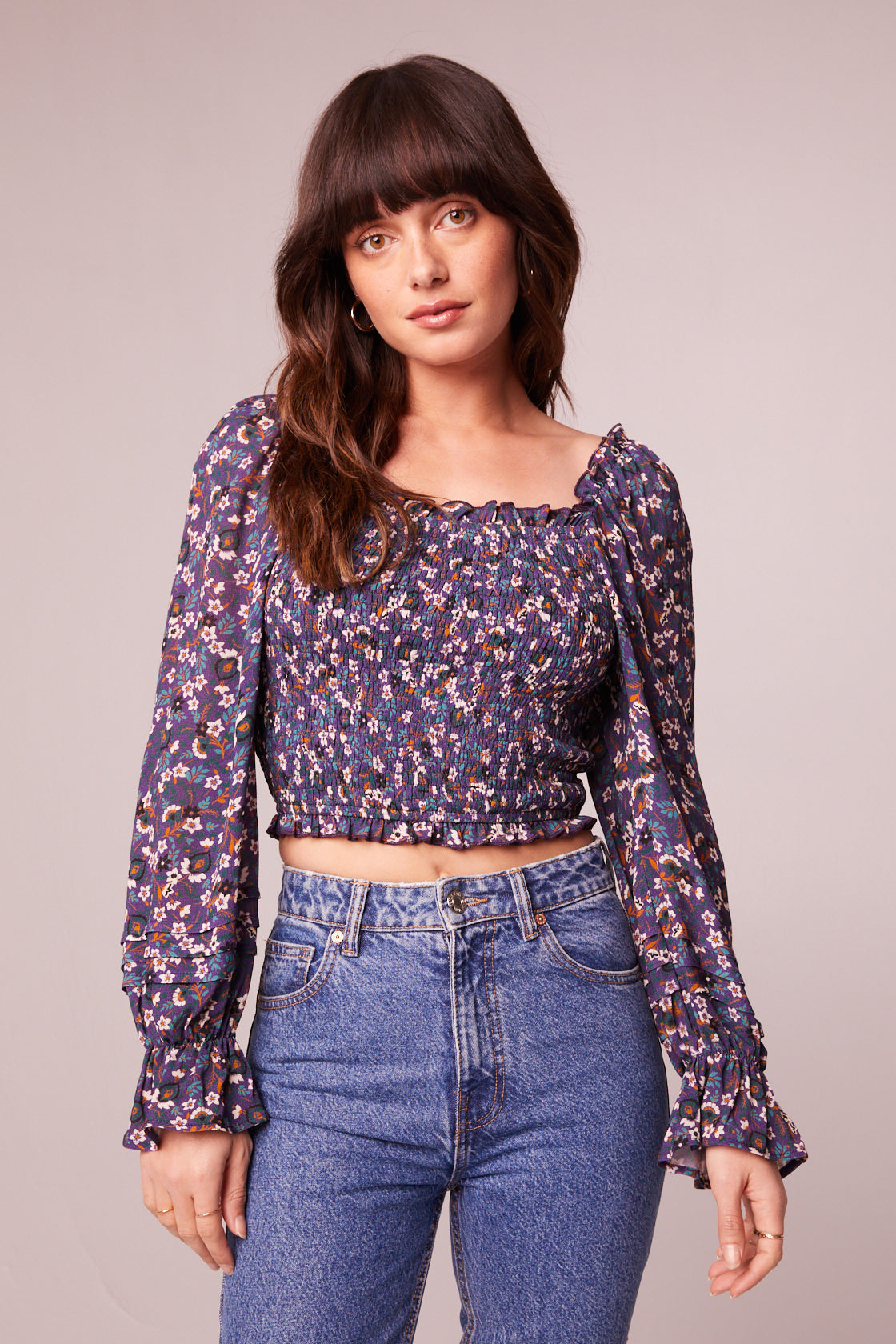 Agathe Purple Floral Smocked Top