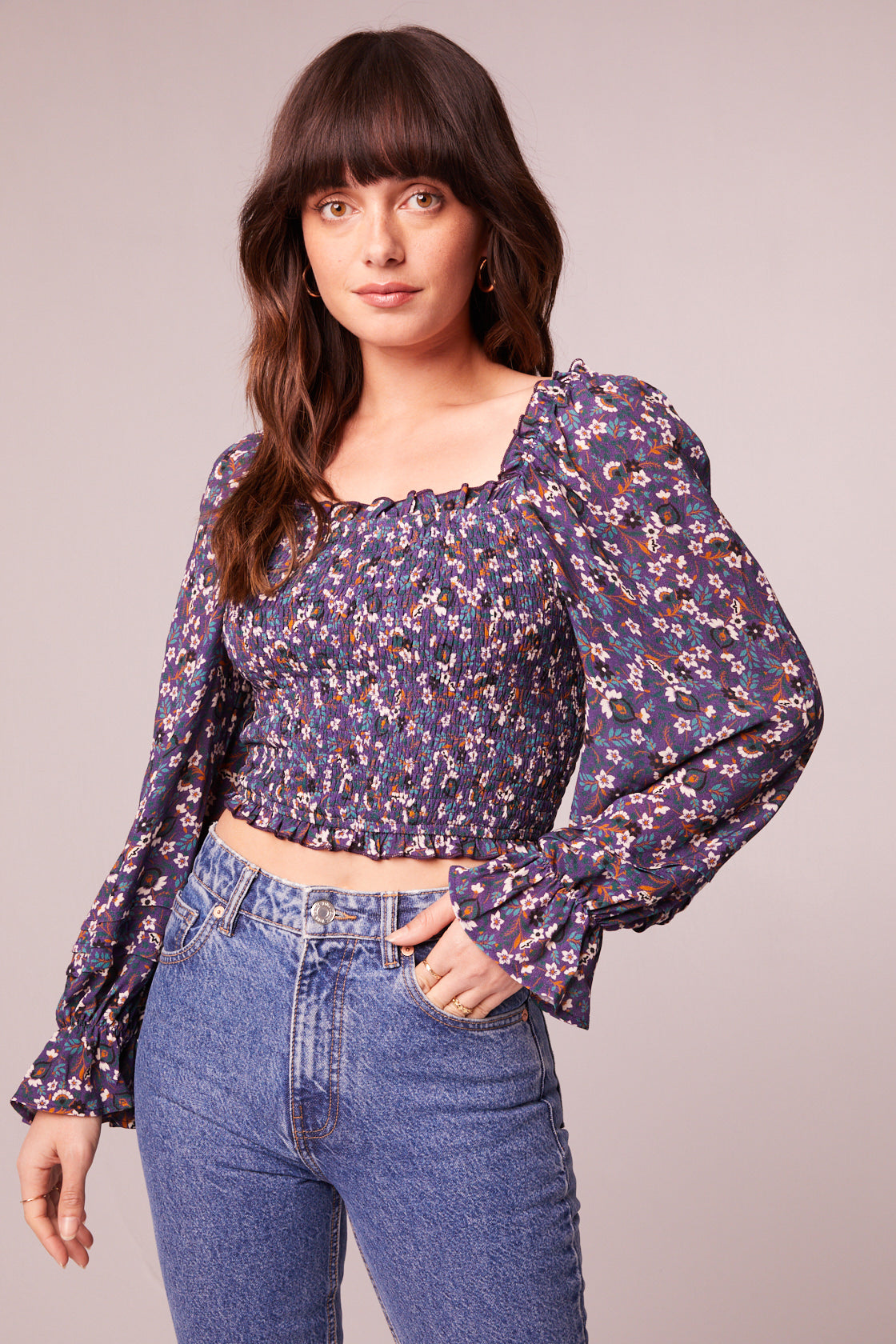 Agathe Purple Floral Smocked Top
