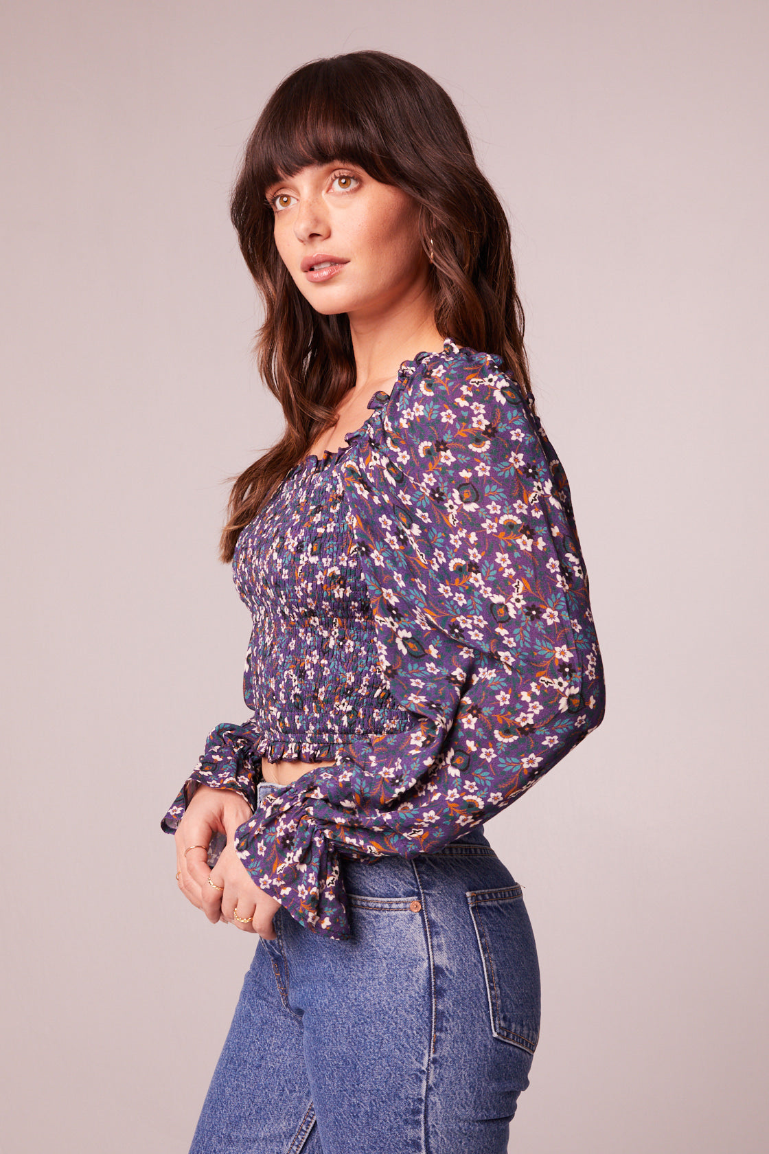Agathe Purple Floral Smocked Top