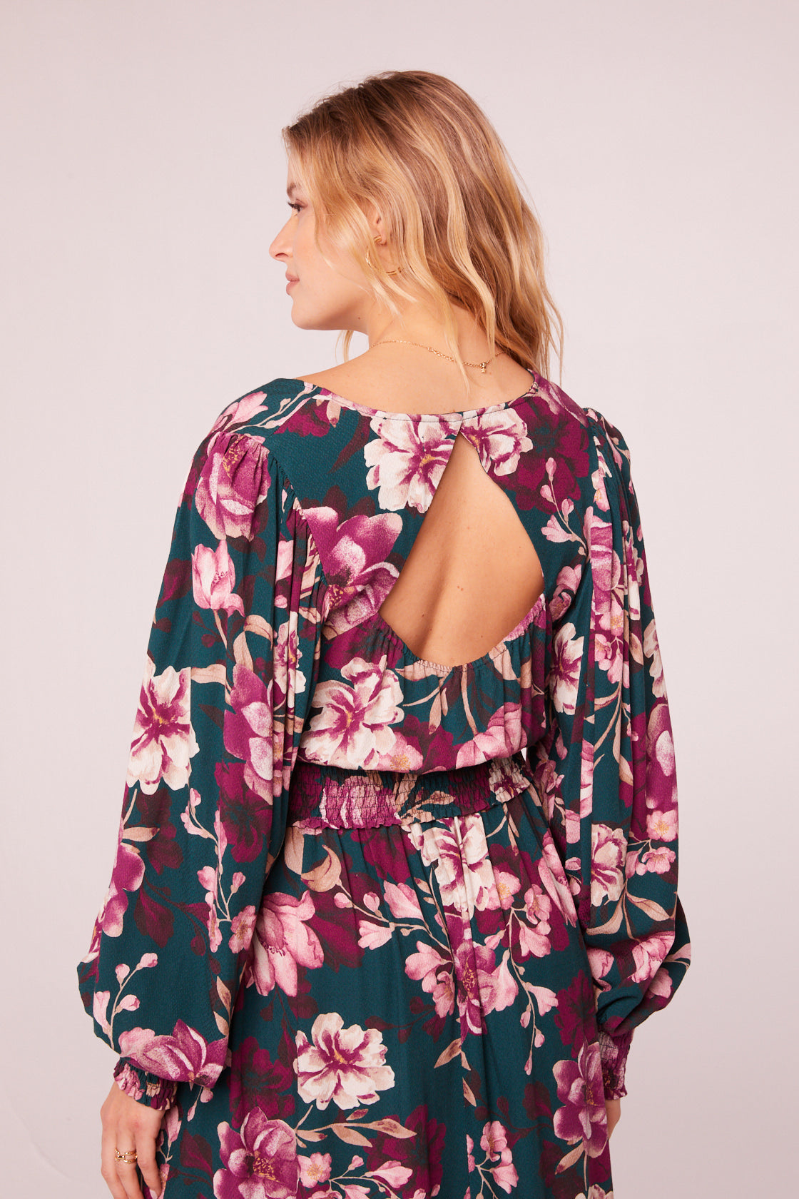 Aimee Pine Floral Long Sleeve Crop Top