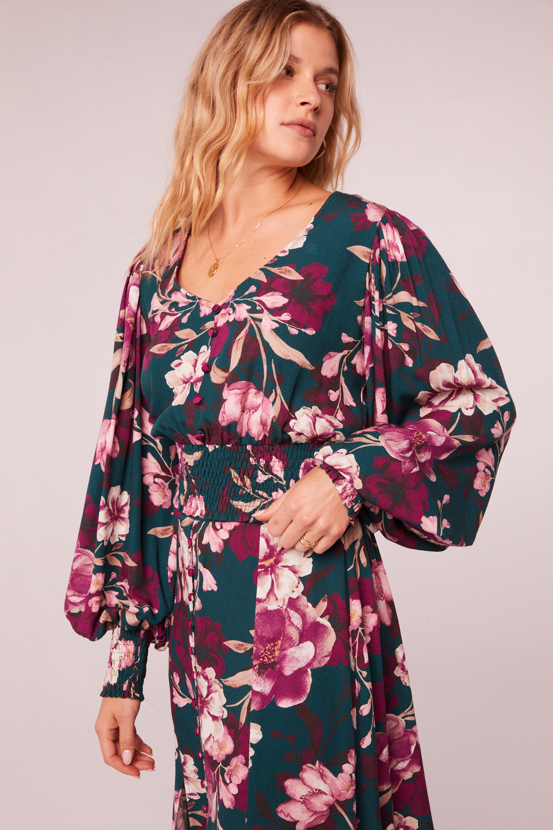 Aimee Pine Floral Long Sleeve Crop Top